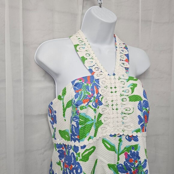 Lilly Pulitzer White Blue Floral Tie Halter Dress Backless Coquette Party 12 - Picture 4 of 15